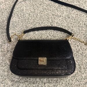 kate spade Black Glitter Leather Shoulder Bag with Gold Hardware